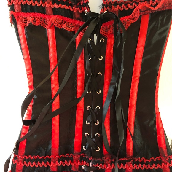 Women’s Black and Red Lace Silk Corset/Bustier - Picture 6 of 7